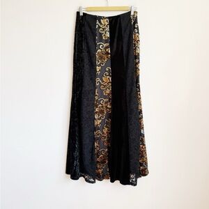 1990s Mixed Fabrics Velvet Lace Maxi Skirt